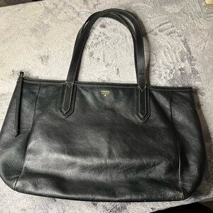 FOSSIL Black Leather Sydney Tote Bag